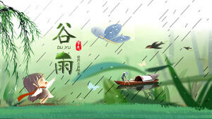 Mic desen animat proaspăt calendar lunar chinezesc dinamic la începutul lunii martie cinci cereale ploaie termeni solari șablon PPT întâlnire tematică de clasă
