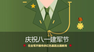 Fundal de desene animate de uniformă militară verde 1 august șablon PPT Ziua Armatei