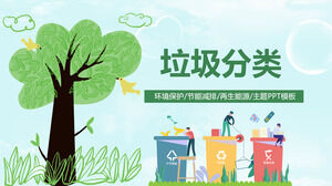 Plantilla PPT de tema de protección ambiental de clasificación de basura de personaje de dibujos animados fresco pequeño verde