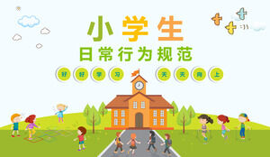 Fresh cartoon air primary school students' daily code of conduct PPT template