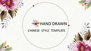 Bunga yang dilukis dengan tangan template PPT gaya Cina