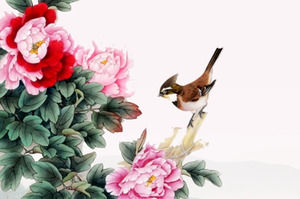 Modello universale PPT floreale stile antico piccolo stile fresco per uccelli