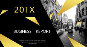 ヨーロッパとアメリカの通りの写真の背景のためのブラックゴールドビジネスPPTテンプレート