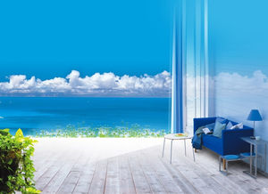 蓝天白云的家PPT背景图片海岸