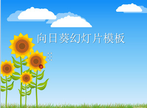 Blauer Himmel und weiße Wolken unter Sonnenblumen Hintergrund Cartoon Dia-Vorlage herunterladen
