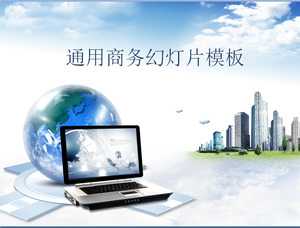 Niebieskie niebo białe chmury laptop biznes tło szablon biznes slajdów