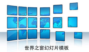 Mapa del mundo azul de fondo de la ventana del Mundo PPT Template Descargar