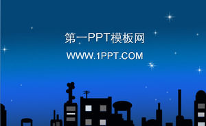 ville Cartoon fond de ciel nocturne PPT modèle télécharger