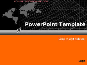 經典的黑色橙色世界地圖PPT模板