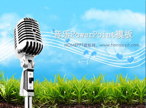 Mikrofon dynamiczny Uwaga podkład muzyczny PowerPoint Template Pobierz