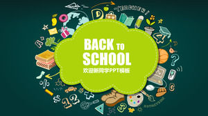 Educación educación plantilla PPT sobre fondo verde icono de dibujos animados
