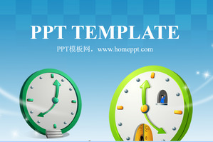 Elegante sfondo blu, orologio cartone animato download gratuito fumetto coreano modello PPT;