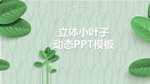 Modelo de PPT pequena folha tridimensional verde fresco