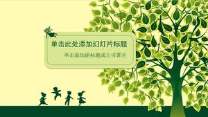 Szczęśliwe dzieci pod szablonem PPT zielonego drzewa