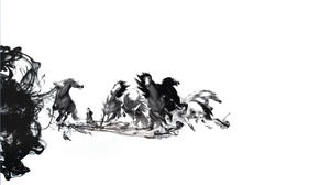 pittura a inchiostro immagine stile cinese PowerPoint sfondo "cavallo"