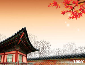 Koreanischer Stil Ahornblatt fällt im Herbst ppt-Vorlage