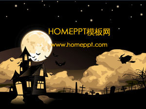 Gece gökyüzü uçan cadı karikatür PPT arka plan resmi