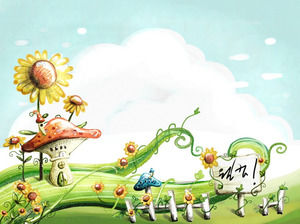 塗装緑色植物の漫画PPTの背景画像