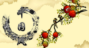 単一のページ中国風のPPTテンプレートのダウンロードのザクロツグミの絵の背景