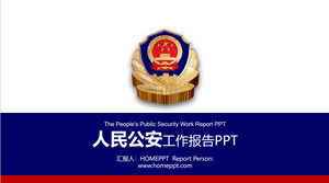 Plantilla PPT para el informe de trabajo de la agencia de seguridad pública con azul oscuro y rojo