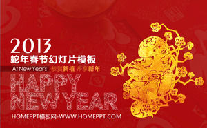 Rosso anno sfondo serpente carta tagliata modello di diapositiva di Capodanno di festa