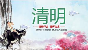 El niño pastor se refiere a la plantilla PPT del festival Ching Ming de la aldea de la flor de albaricoque