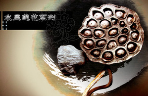 clássico modelo chinês PPT vento lotus aguarela da flor do fundo (2)