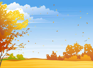 黄蓝色卡通天空树PPT背景图片